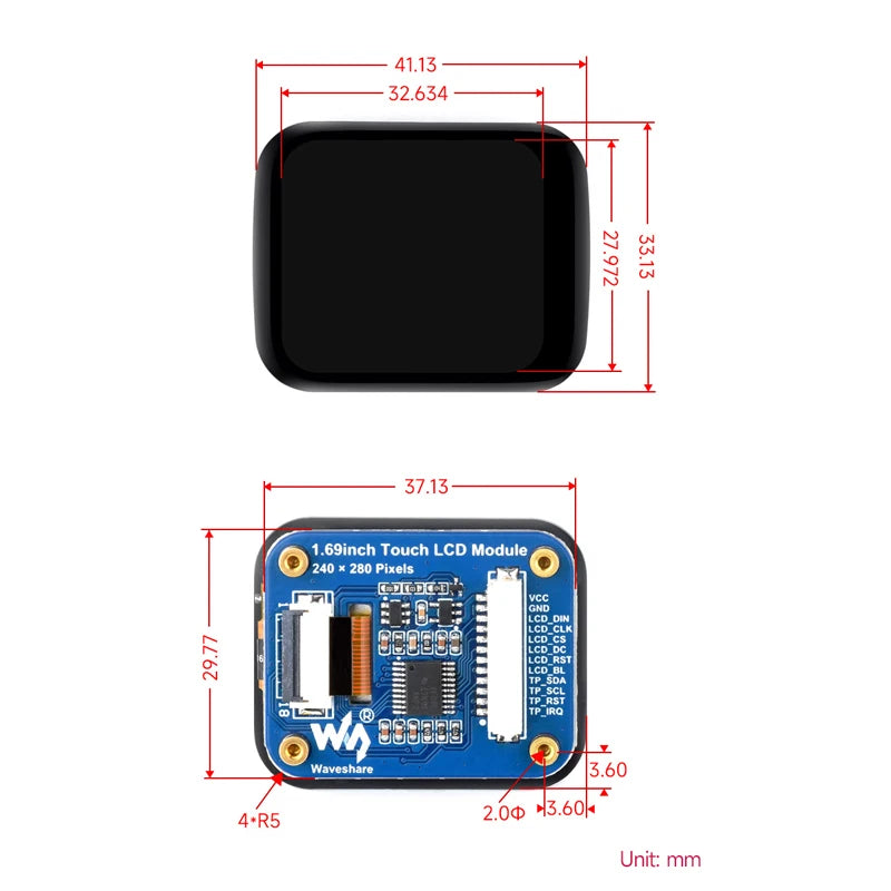 Custom 1.69 Inch Round Display IPS Touch Screen Module Micro LCD 240×280 262K Monitor SPI & I2C for Arduino Pi ESP32 STM32