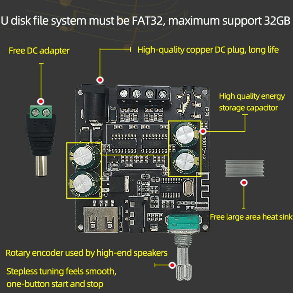 2*100W BT 5.0 Digital Power Amplifier Board AUX Speaker 2.0 CH Stereo Home Music Wireless Module Audio AMP Customize