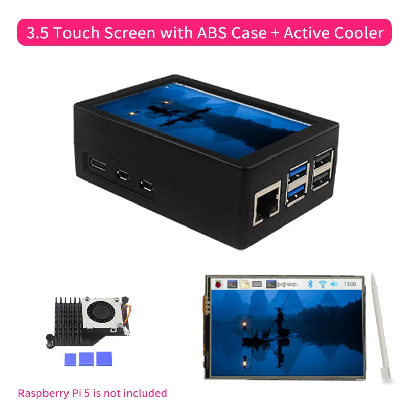Custom 3.5 Inch Touch Screen for Pi 5 480*320 LCD Display Optional Metal ABS Case Aluminum Active Cooler for Pi 5