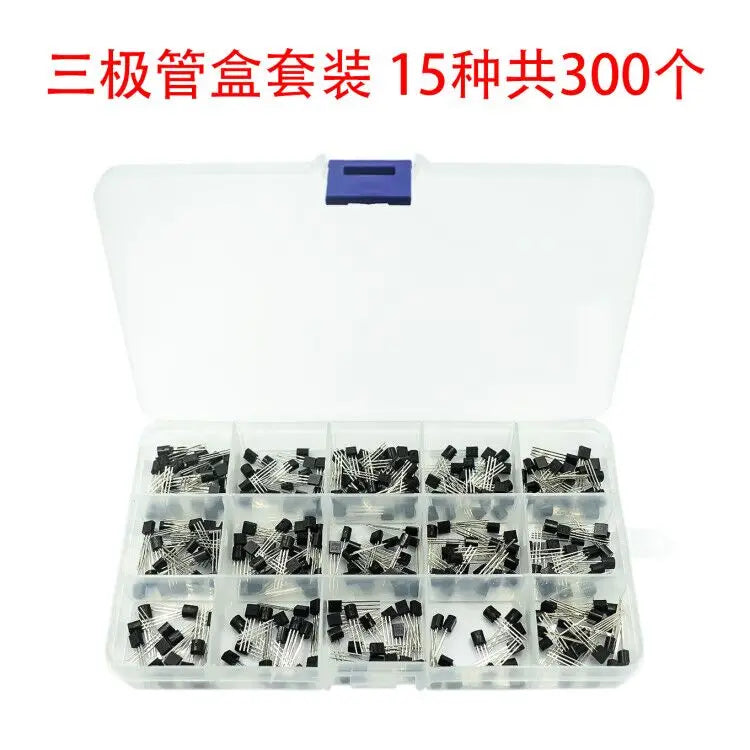 Custom 300Pcs 15 Value x 20 Pcs Transistor TO-92 Assortment Box Kit Transistors S9012 S9013 S9014 S8050 S8550 2N3904 2N3906 BC327 BC337