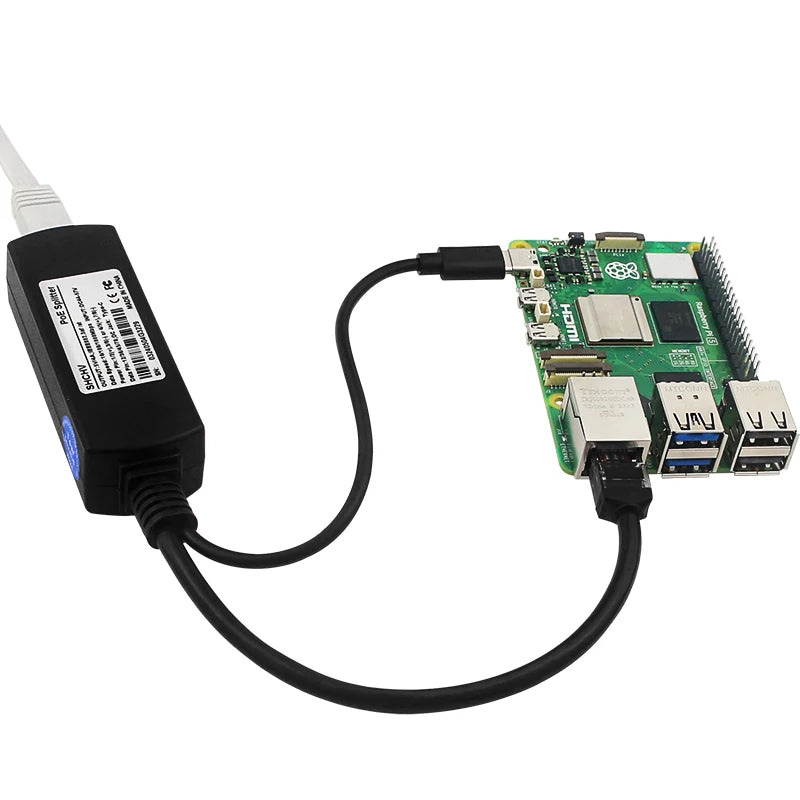 Custom 5V 4A Pi 5 PoE Splitter 10/100/1000MB Network Gigabit IEEE 802.3 af/at Type-C to PoE for Pi 5 Pi5