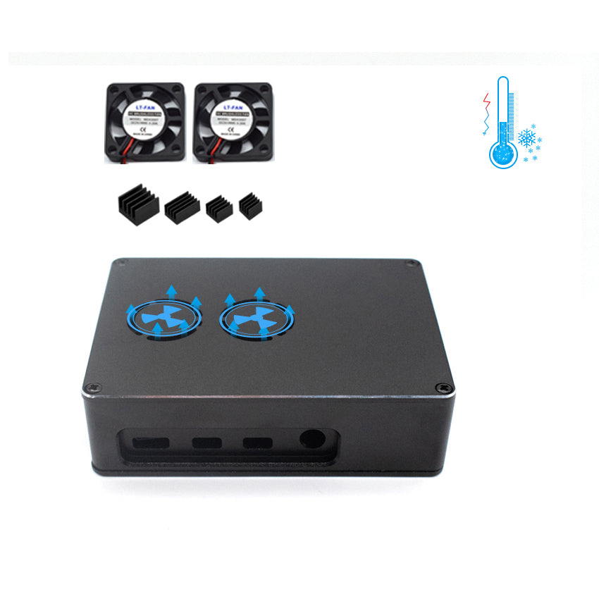 aluminum alloy Raspberry Pi 4 case pi 4B custom case black, double fan cooled LT-4BA09