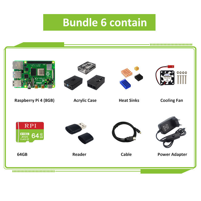 Original Raspberry Pi 4B Kit 5V 3A Power Adapter + Cooling Fan + Heat Sinks for Raspberry Pi 4 Model B customize