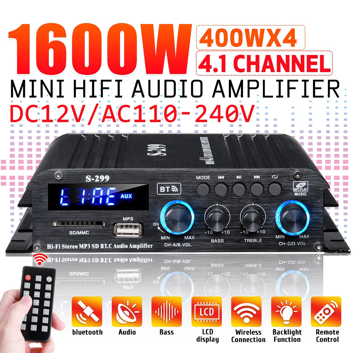 AK35 380 800W Home Digital Amplifiers Audio 110-240V Bass Audio Power BT Amplifier Hifi FM Auto Music Subwoofer Speakers