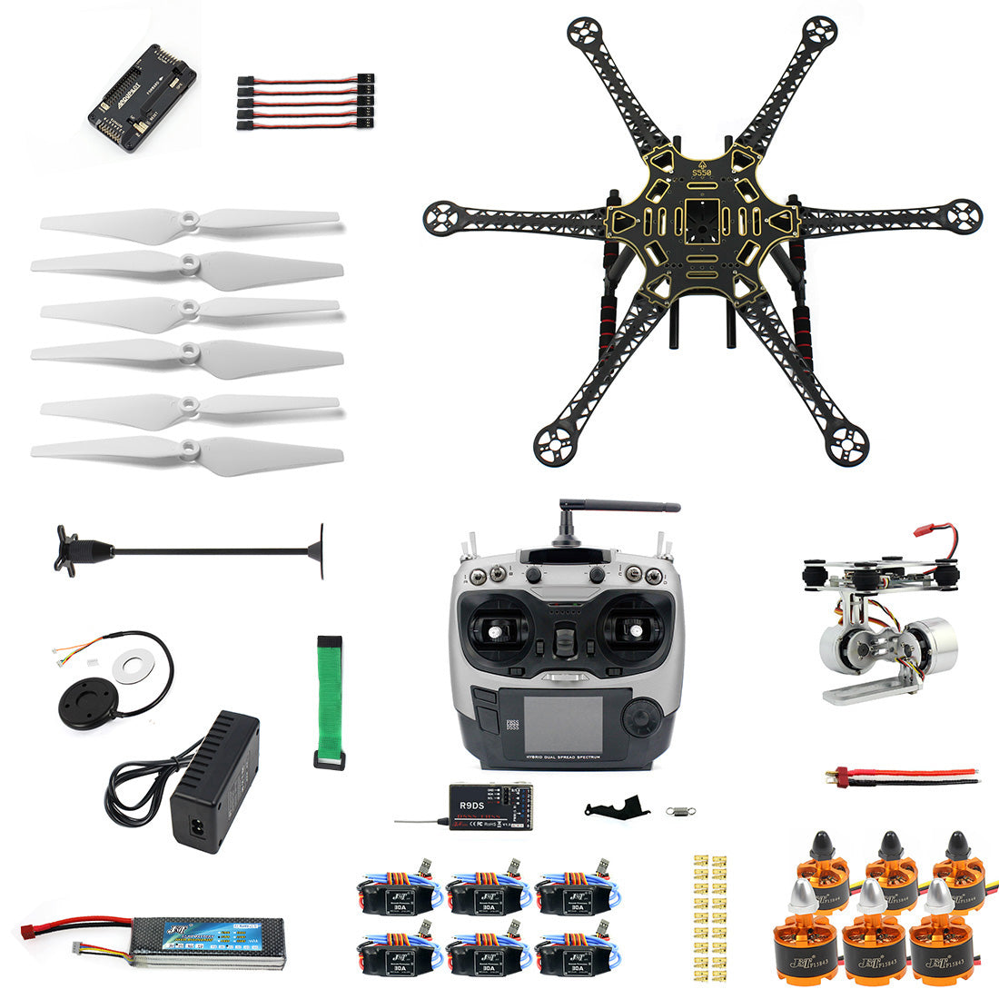 Custom F08618-M Assembled HMF S550 F550 Upgrade RTF Kit with Landing Gear & APM 2.8 Flight Controller GPS Compass & Gimbal