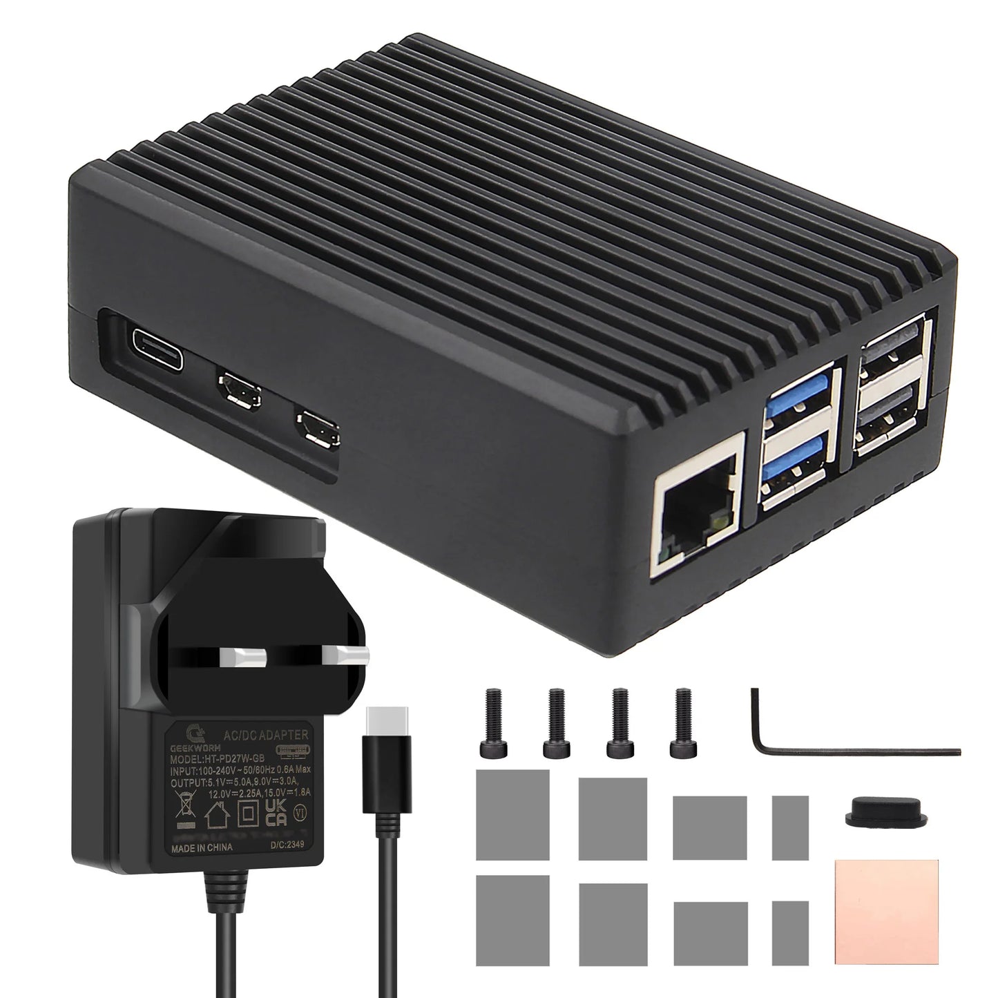 Custom Pi 5 Case with PD27W Power Supply | Aluminum Passive Cooling Case for Pi 5