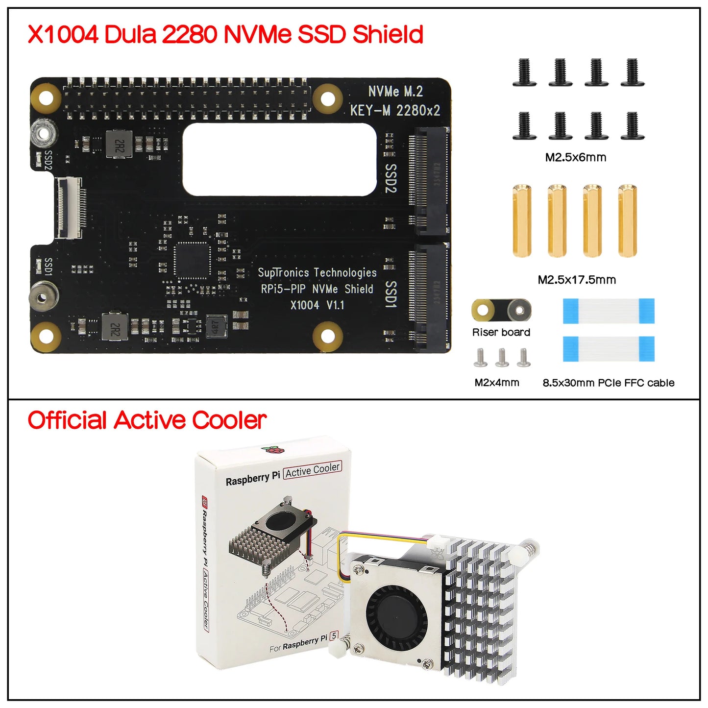 Custom X1004 Dual 2280 NVMe SSD shield for Pi 5