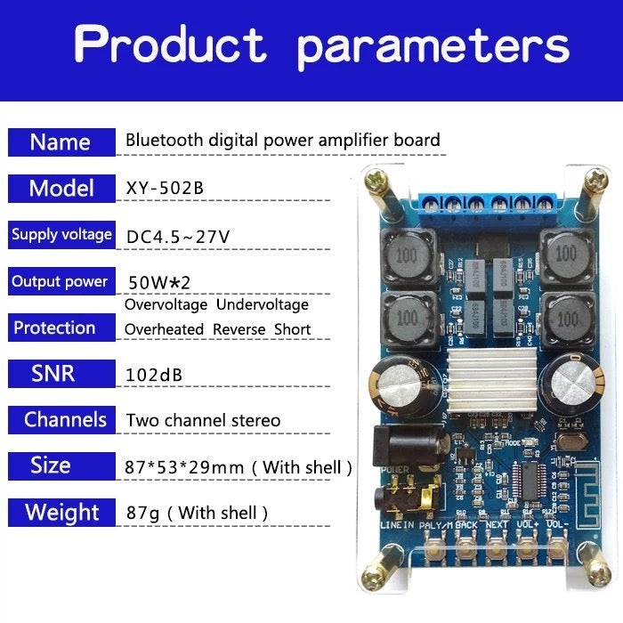 50W*2 Digital Home Audio Amplifier DIY Module with Case DC4.7-27V Dual Channel Stereo Amplifier Board pcb assembly
