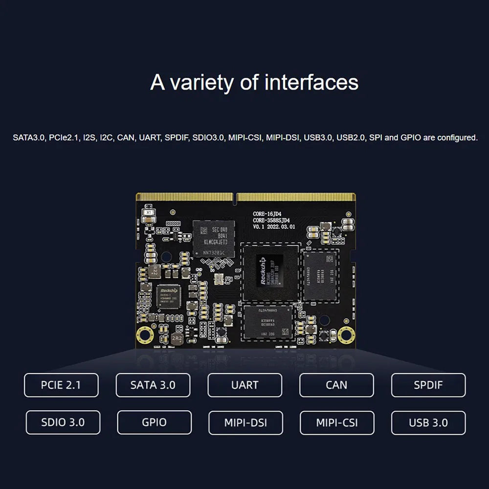 Custom Rockchip RK3588S Core Board 8K AI MainBoard 8-core 64-bit 4GB/8GB/16GB LPDDR4 NPU 6Tops Support Android Debian11AIoT Manufacturer