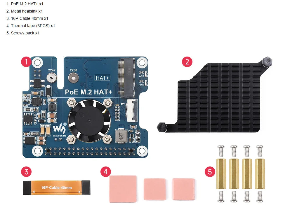 Raspberry Pi 5 PoE HAT Supports PCIe to M.2 Adapter with PoE Function NVMe Protocol M.2 Solid State Drive for Education Learning