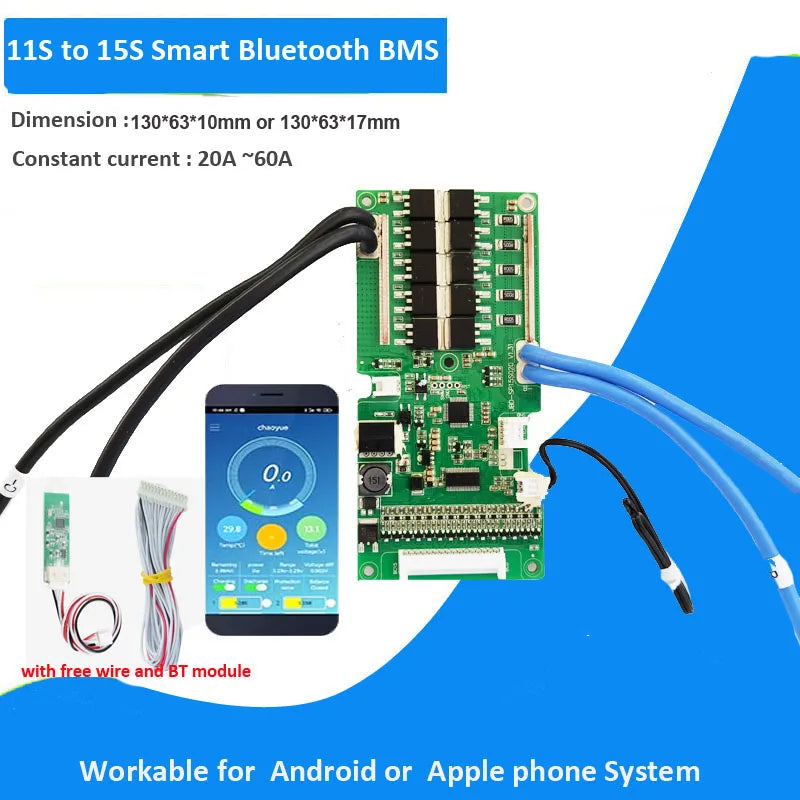 Custom 13s 54.6V li ion 48V Smart BT bms with 30A 40A 60A constant current and RS485 UART communication software BMS Manufacturer