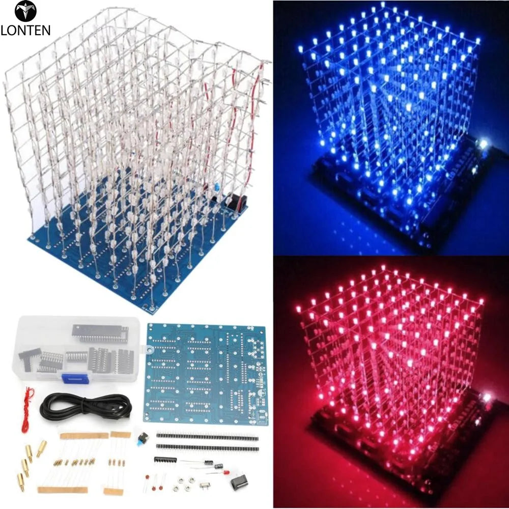 Custom Lonten 3D LED Square 8x8x8 LED Cu-be 3D Light Square Blue LED Electronic DIY Kit Tempered ability novelty news 3mm led Manufacturer