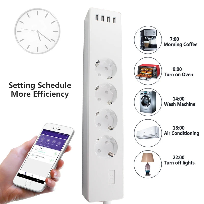 Custom Lonten Wifi Smart Power Strip 4 EU Outlets Plug with 4 USB Charging Port Timing App Voice Control Work with Alexa Google Home As Manufacturer