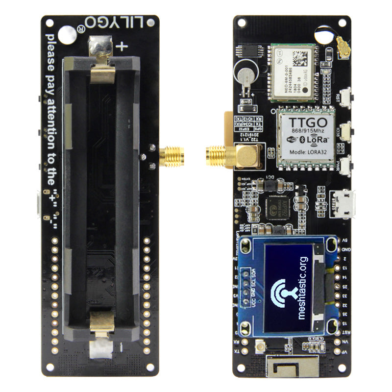 TTGO Meshtastic T-Beam V1.1 ESP32 433/868/915/923Mhz WiFi ESP32 GPS NEO-6M 18650 Battery Holder With OLED Custom PCB customize