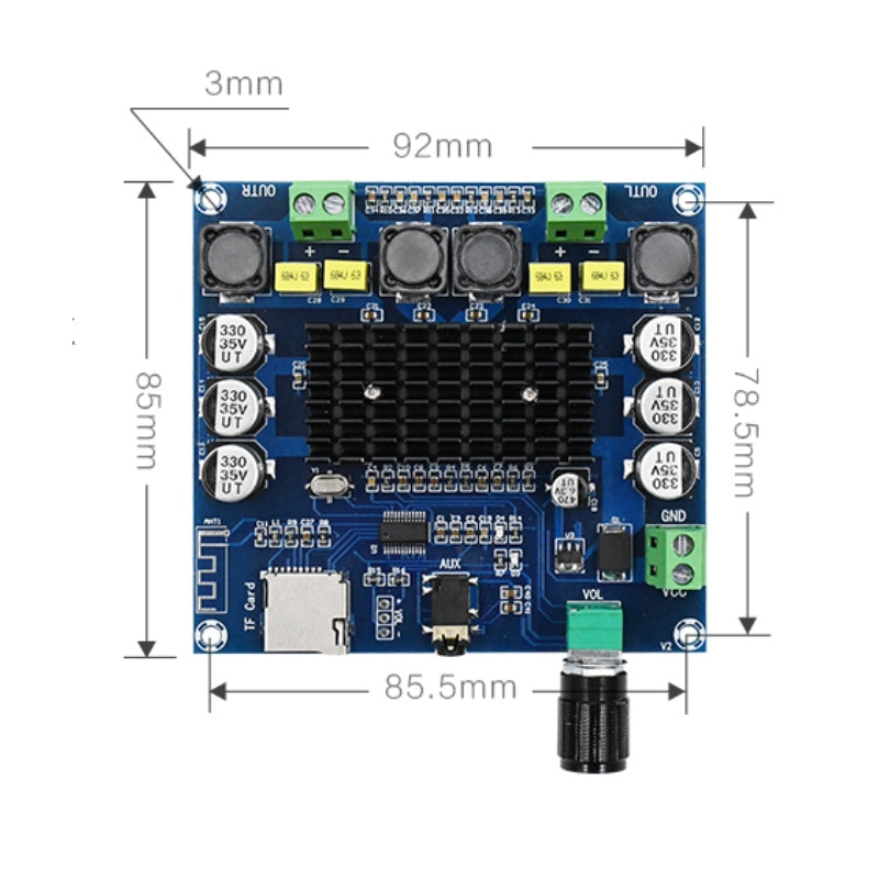 2*50W TPA3116 4.1 Digital Audio Amplifier Board Dual Channel Class D Stereo Aux TF Card Amp DC12-24V pcb assembly Customize