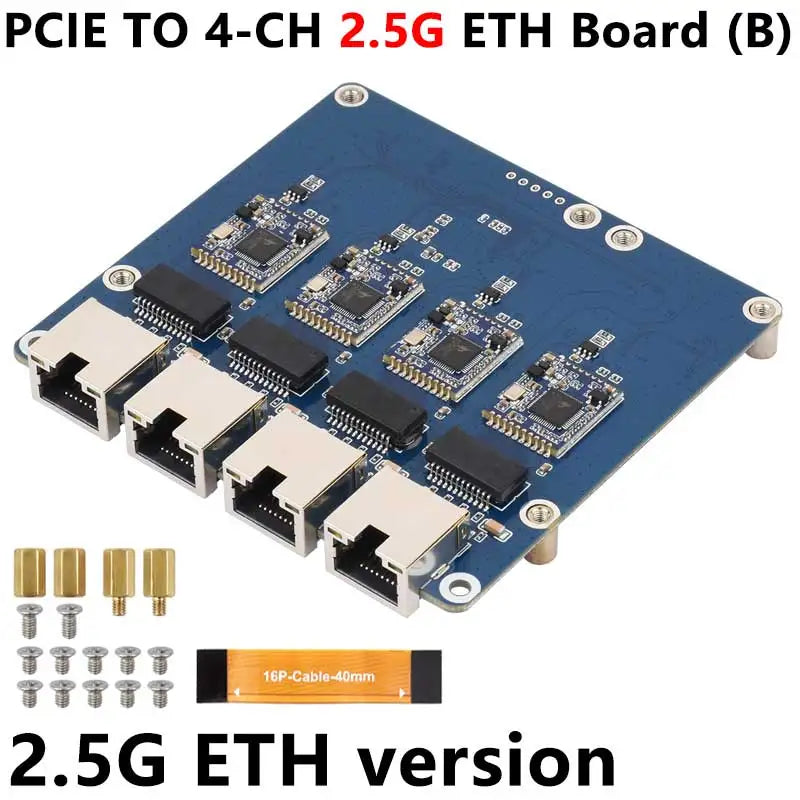 Custom Raspberry Pi 5 External PCIe to 4 Port 2.5G Gigabit Ethernet Adapter with RJ45 Ports