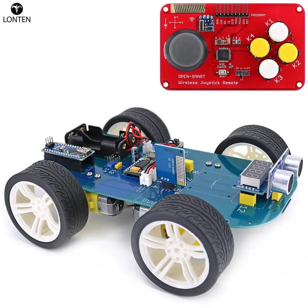 Custom Lonten 4WD 433MHz Wireless JoyStick Remote Control Rubber Wheel Gear Motor DIY Smart Car Kit for arduinos High-tech Programmable Manufacturer