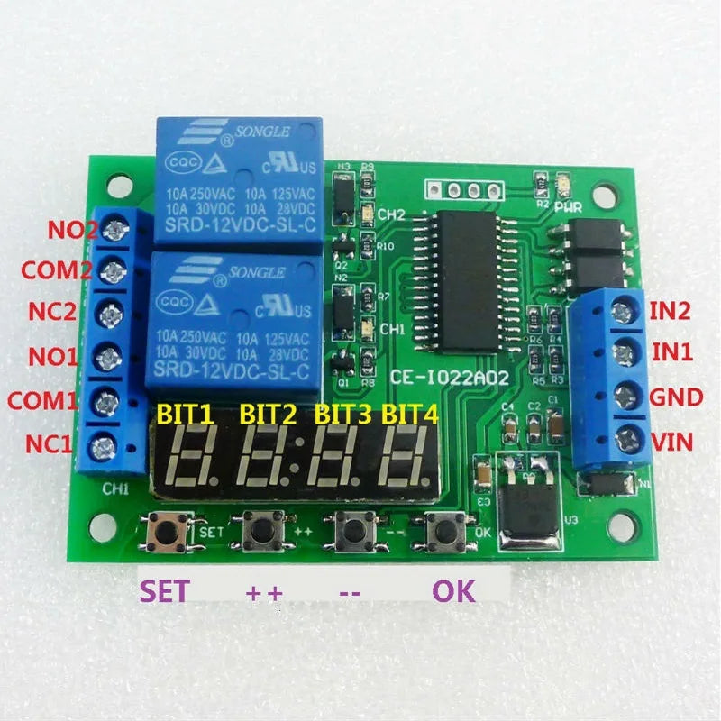 Custom OEM IO22A02 DC 12V 2CH Multi-function Delay Relay Timer Time Switch for PLC LED Motor Manufacturer