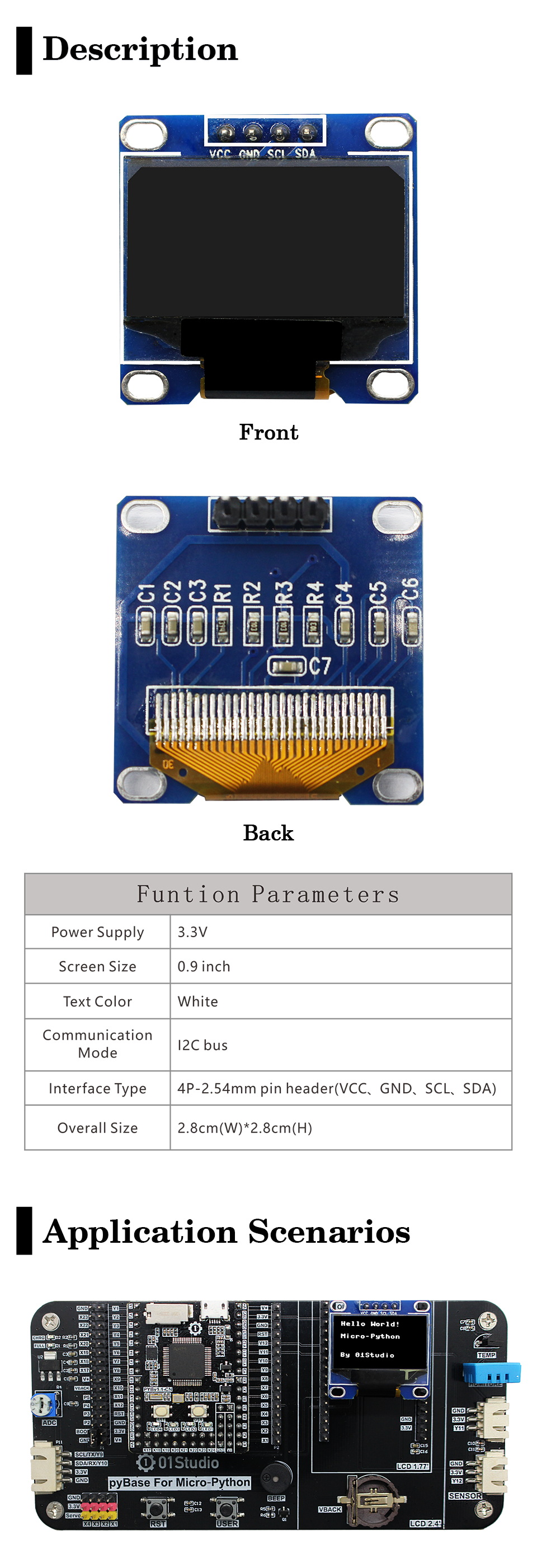 0.9 inch OLED I2C 4Pin White display module screen board for pyBoard Micropython Custom PCB voltage regulator dc pcba Custom