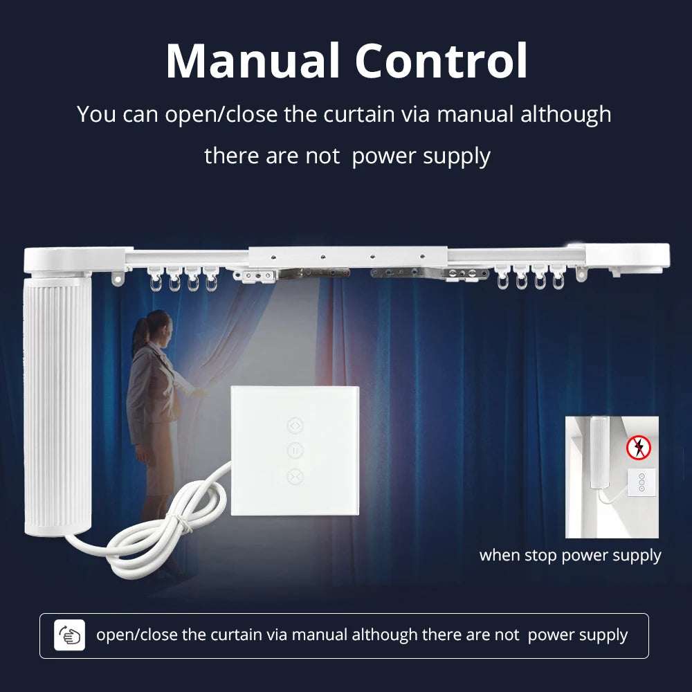 Custom Zigbee Smart Curtains With Curtain Track Wall Switch Motorized Curtains Rod SmarThings Control Smart House Manufacturer
