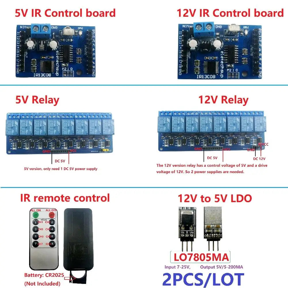 Custom OEM DC 5V 12V Multi-function VS1838 IR infrared control Switch Module for 8 Channel Delay Self-locking Inter-locking Relay Diy B Manufacturer