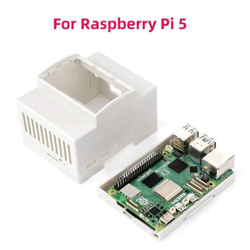 Raspberry Pi 5/4/3 ABS Case with DIN Rail Mount Modular Design Large Inner Space Optional Aluminum Heatsink Cooling Fan