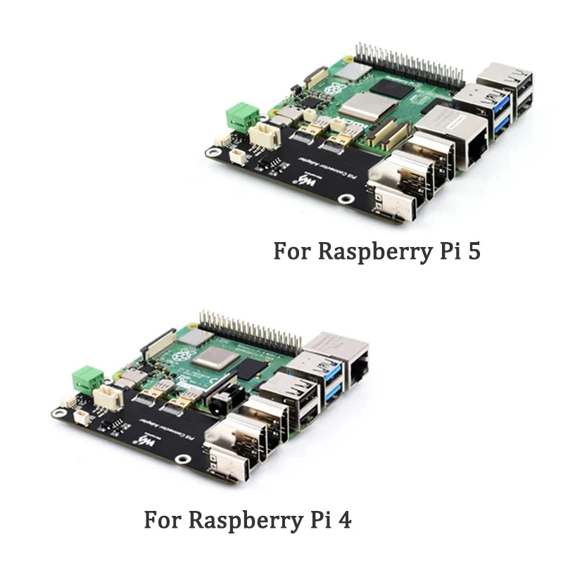 Micro -Compatible Adapter Board with Dual Power Supply Support and Dual 4K Outputs for Raspberry Pi 5/4B