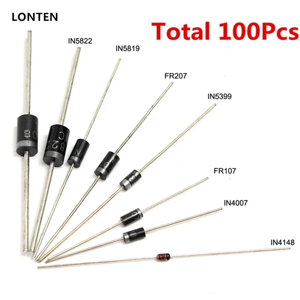 Custom Lonten 100Pcs 8 Values Diode Bag Assortment Kit 1N4148 FR107 1N5408 For DIY Manufacturer
