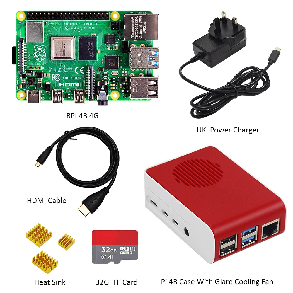 Custom Lonten Original Raspberry Pi4 Model B Kit 4GB RAM + case with fan +EU/US/UK Type-C 5V/3A Power charger+ cable+32G TF card+ h Manufacturer