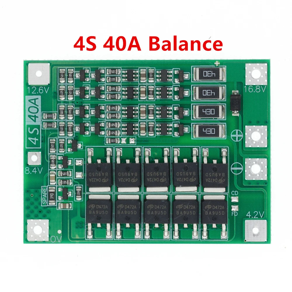 Custom 3S/4S 40A 60A Li-ion Lithium Battery Charger Protection Board 18650 BMS For Drill Motor 11.1V 12.6V/14.8V 16.8V Enhance/Balance Manufacturer