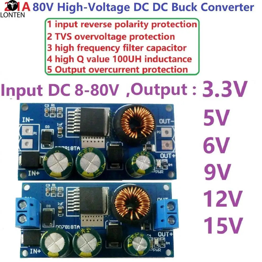 Custom 2.1A High-Voltage EBike DC-DC Converter Buck Step-Down Regulator Module 80V 72V 64V 60V 48V 36V 24V to 15V 12V 9V 6V 5V 3.3V Manufacturer