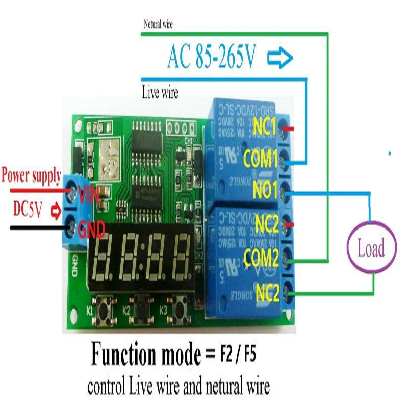 Custom OEM KC22B02_5V*5 5pcs DC 5V Digital Dual Programmable Relay Control Cycle Delay Timer Timing Switch LED Manufacturer