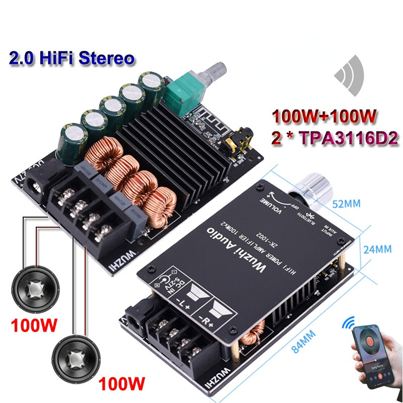 TPA3116D2 2*100W Audio Power Amplifiers Stereo Subwoofer HiFi Class D Digital TPA3116 Music Home Theater AUX AMP pcb assembly customize
