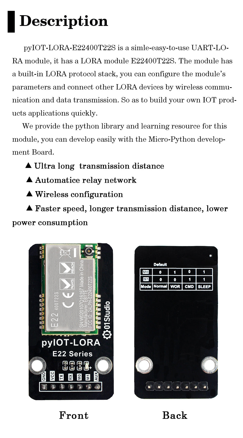 Custom PCB pyIOT- LORA Module Wireless E22 433M SX1268 Module UART MircoPython Programming Development Board pcba android
