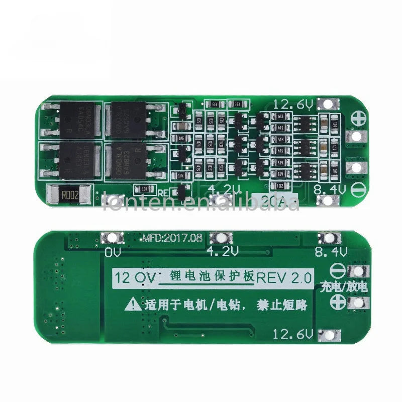 Custom 3S 20A Li-ion Lithium Battery 18650 Charger PCB BMS Protection Board For Drill Motor 12.6V Lipo Cell Module 64x20x3.4mm Manufacturer