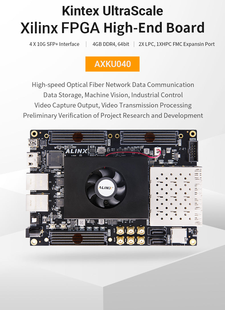 AXKU040: Xilinx Kintex UltraScale XCKU040 FPGA Board Video Processing 4GB DDR4 4x10G SFP Transmission FMC HPC Custom PCB pcb wif
