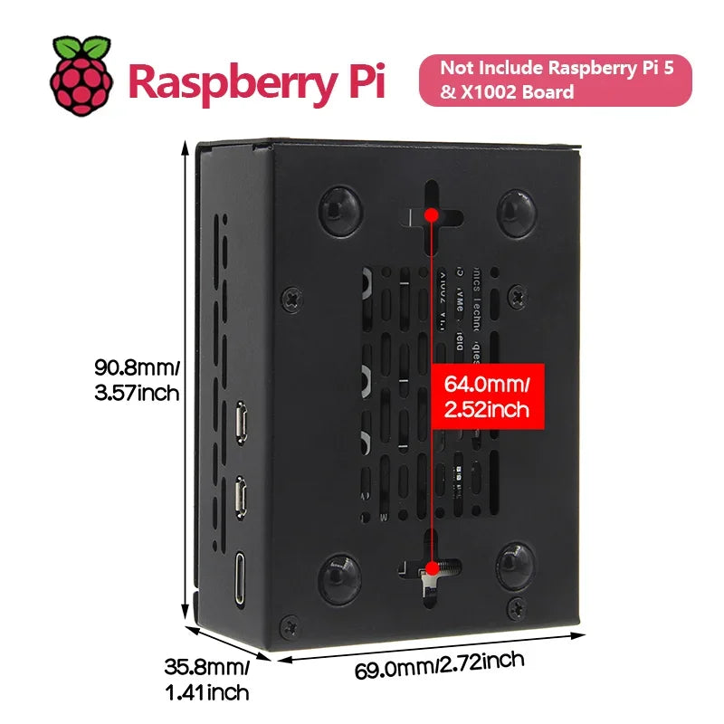 Custom Metal Case P580 for Raspberry Pi 5 & X1002 Board (NOT Support X1000/X1001/X1003 Board!!!) Custom