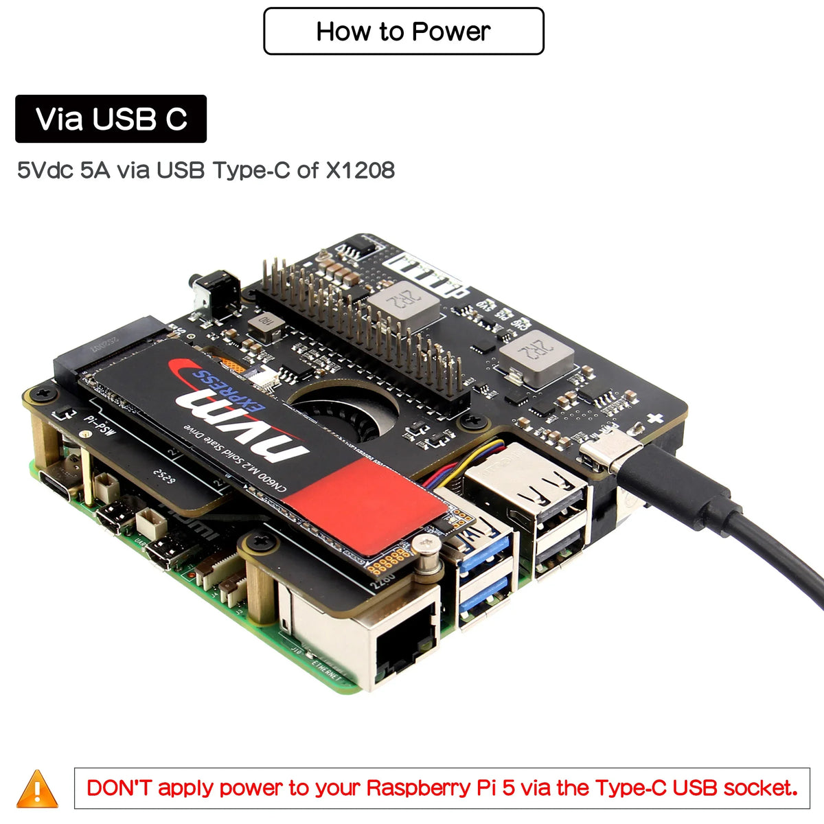 X1208 V1.0 UPS M.2 NVMe Hat Power Management Board for Raspberry Pi 5 Supports 1 Cell 21700 Battery & M.2 NVMe SSD
