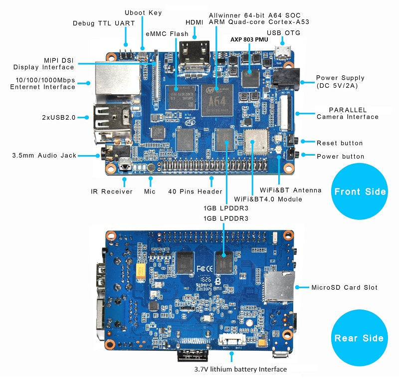 BPI-M64 Banana Pi Allwinner A64 Board 64-bit Quad-core mini single board computerCustom PCB smart wireless routers pcba smt