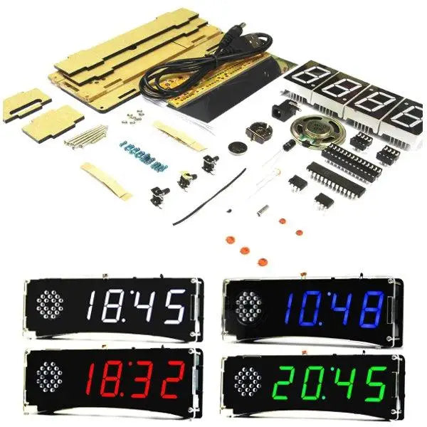 Custom 5V Voice Version DIY Electronic Clock Kit 51 SCM Digital LED Clock Set With Acrylic Shell Light Control Temperature Display Temp Manufacturer