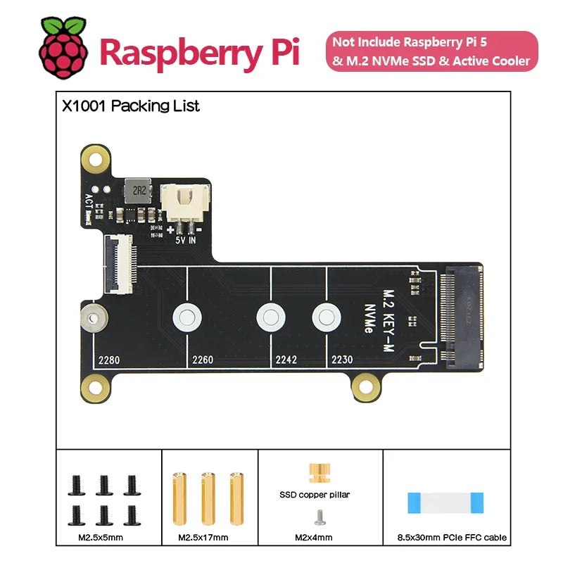 X1001 V1.1 pcie M.2 NVMe SSD 2280 PIP PCIe Peripheral Board Shield for Raspberry Pi 5 Custom