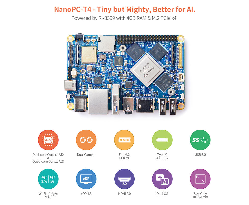 NanoPC T4 Open Source RK3399 Development Board DDR3 RAM 4GB Gbps Ethernet Support Android 8.1 Ubuntu Custom PCB pcba mcu customize