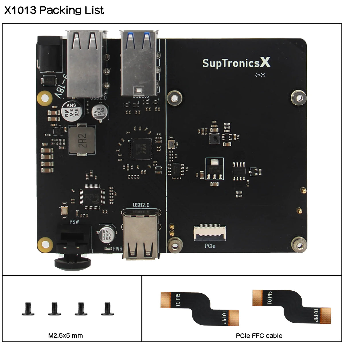 X1013 PCIe to 10-port USB HUB Shield for Raspberry Pi 5