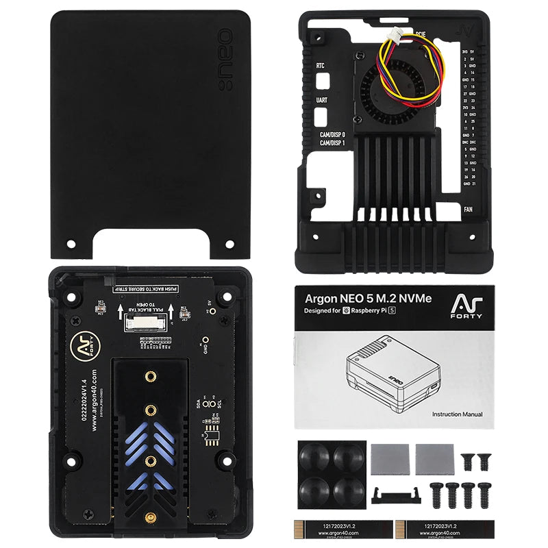 Argon NEO 5 M.2 NVME PCIE Case for Raspberry Pi 5 Aluminum Shell Enclosure Built-in Fan