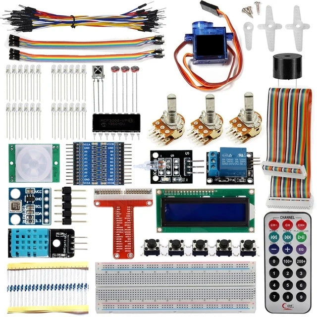 Custom Raspberry Pi 3 Starter Kit Ultimate Learning Suite 1602 LCD SG90 Servo LED Relay Resistors + With GPIO Extension Board Jump WireManufacturer