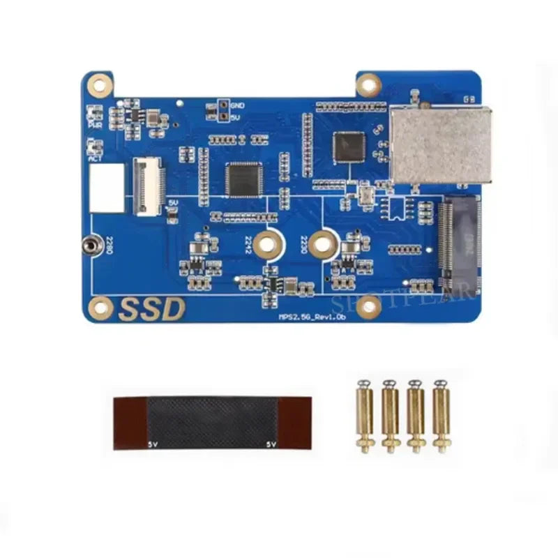 MPS2.5G Raspberry Pi 5 PCIe to NVME SSD and 2.5G Ethernet RJ45 HAT RTL8125 2280 2242 2230