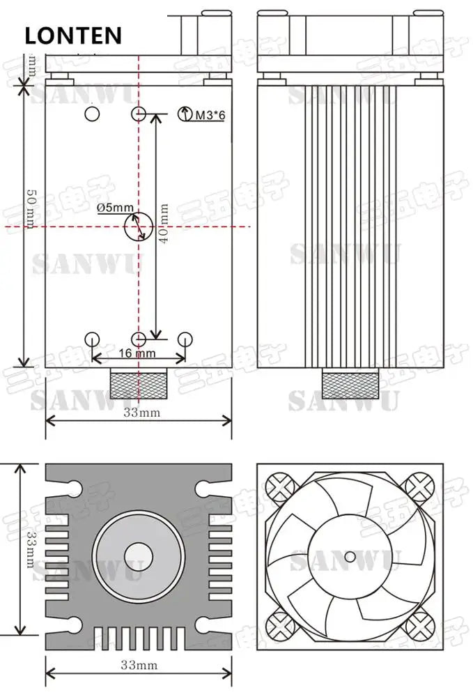 Custom Lonten 300mW 405nm Focusable Blue Violet Laser Module for DIY Laser Printer Engraving Machine Engraver with cooling fan Manufacturer