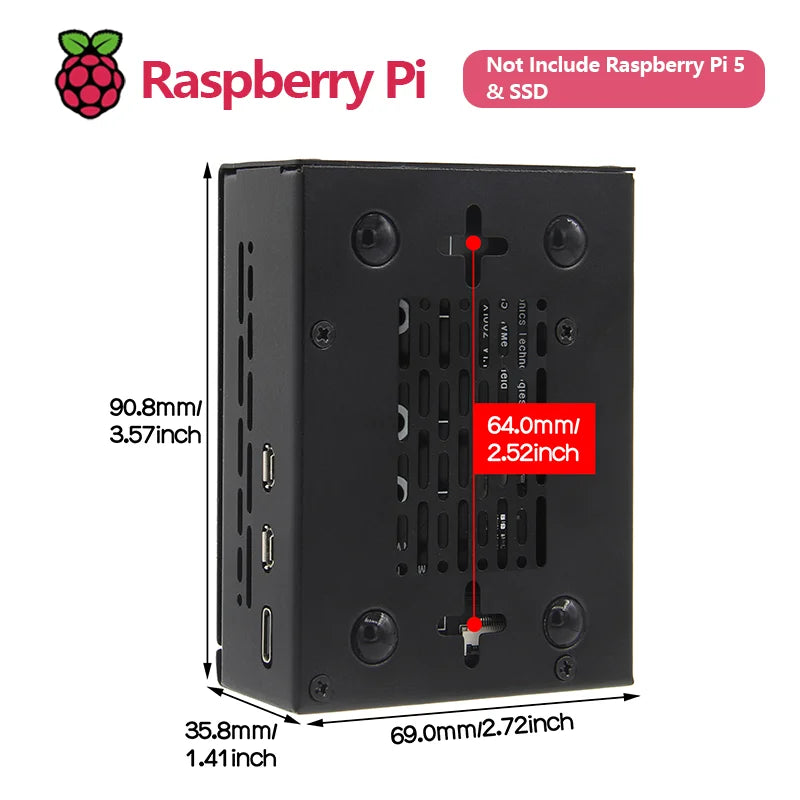 Custom X1002 PCIe to NVMe Board with P580 Metal Case for Raspberry Pi 5 Education and Learning