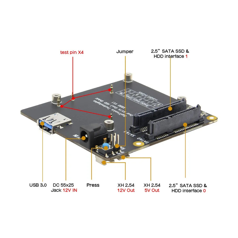 Custom Raspberry Pi 4 model B X880 V1.1 Dual SATA Gen3 HDD Shield, 2.5"/ 3.5"SATA HDD/SSD Storage Expansion Board for Raspberry Pi4B Manufacturer