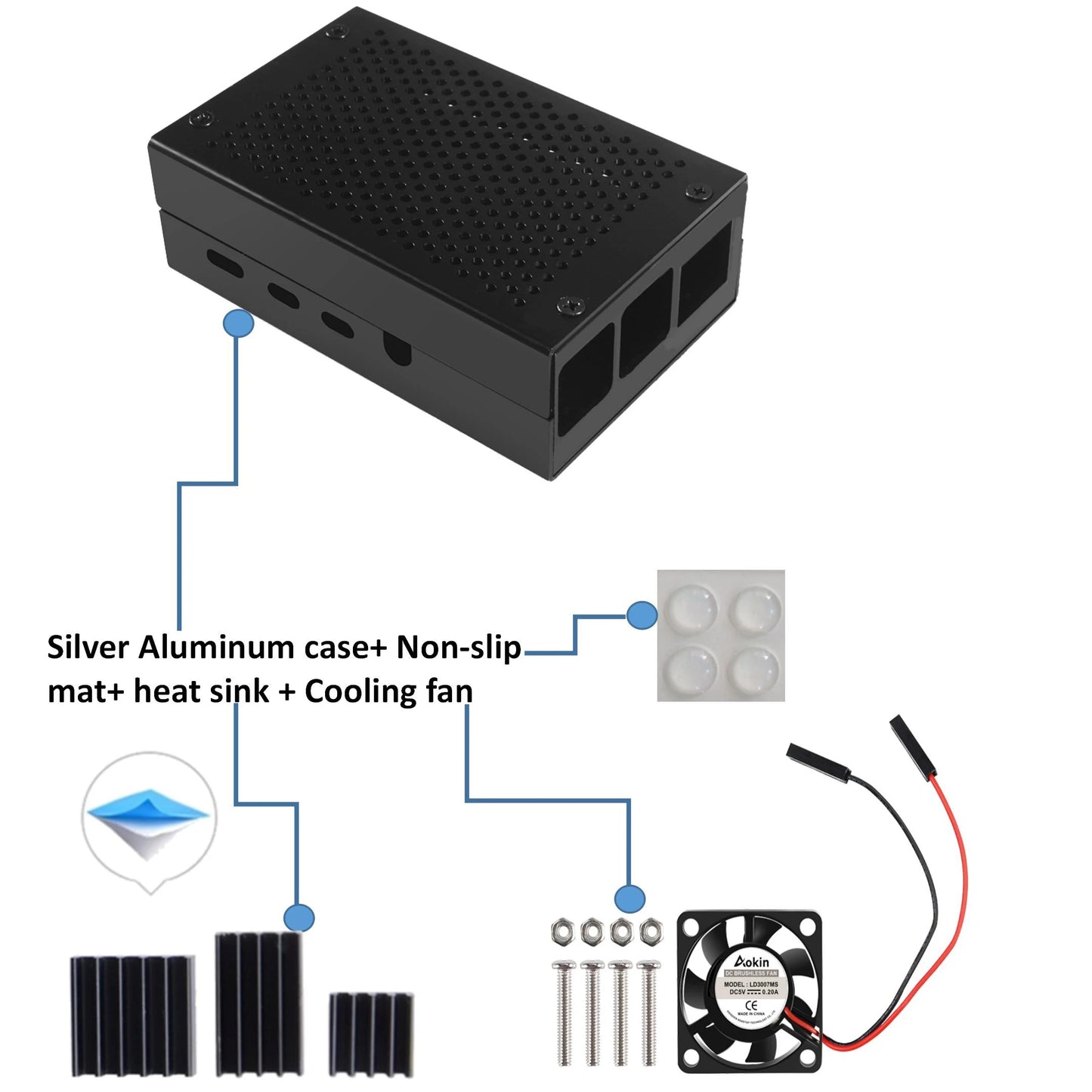 Custom Lonten on stock Raspberry Pi 4 Aluminum Case Box heat sink Cooling fan with high efficient cooling for Raspberry Pi 4 Manufacturer
